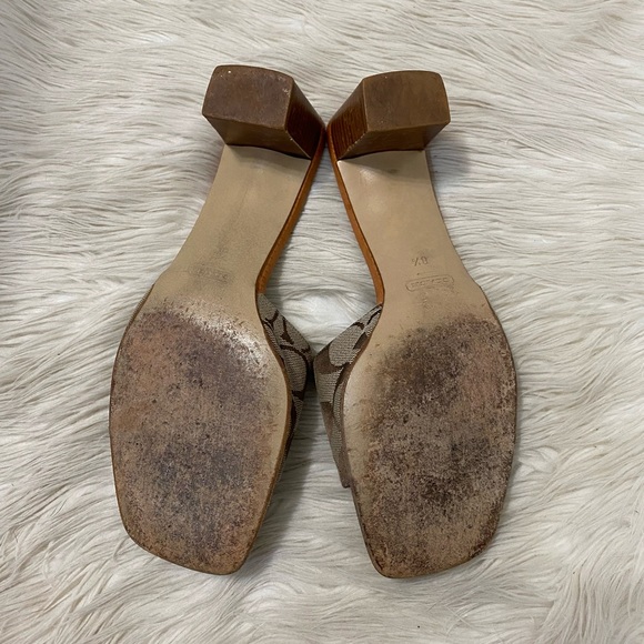 Coach Y2K Marcia Tan Signature Logo Slip On Square Toe Sandals Mule Heels 90s - Picture 7 of 9